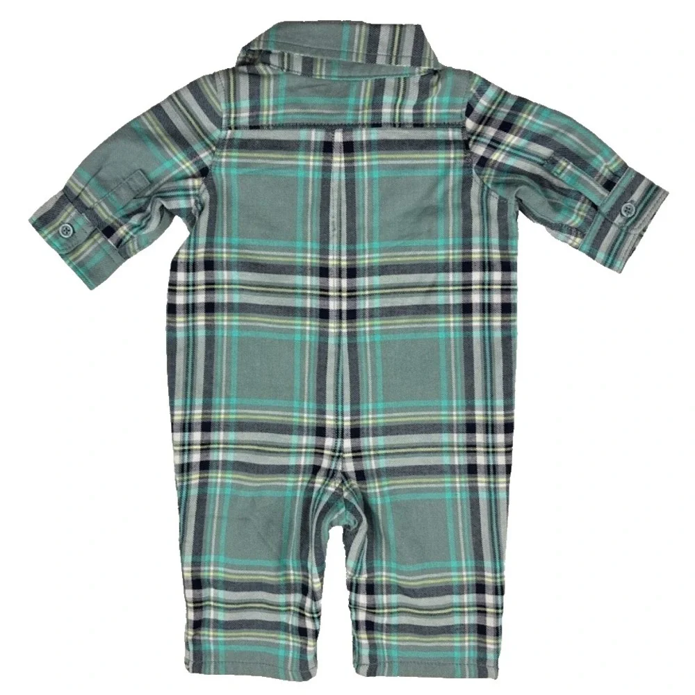 Baby Gap‎ Plaid Longall Outfit 0 3 Mos Lined Gray 1pc Romper Blue Green Collared